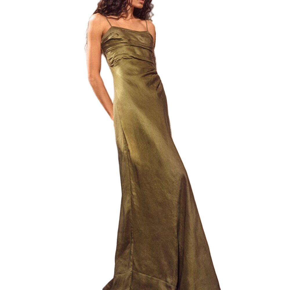NEW AJE Clarice Draped Maxi Dress in Deep Olive size 8
